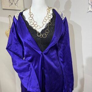 Vintage Victorious Secret Gold Label Purple Satin Robe with Lace Trim